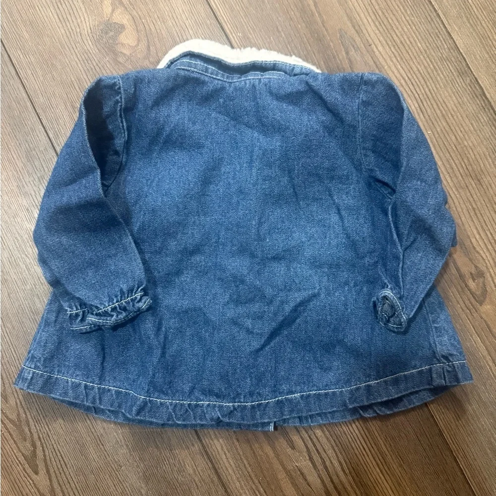 Vintage Y2K Disney Babies Minnie Mouse Denim Sherpa Floral Appliqué 6-9M Coat